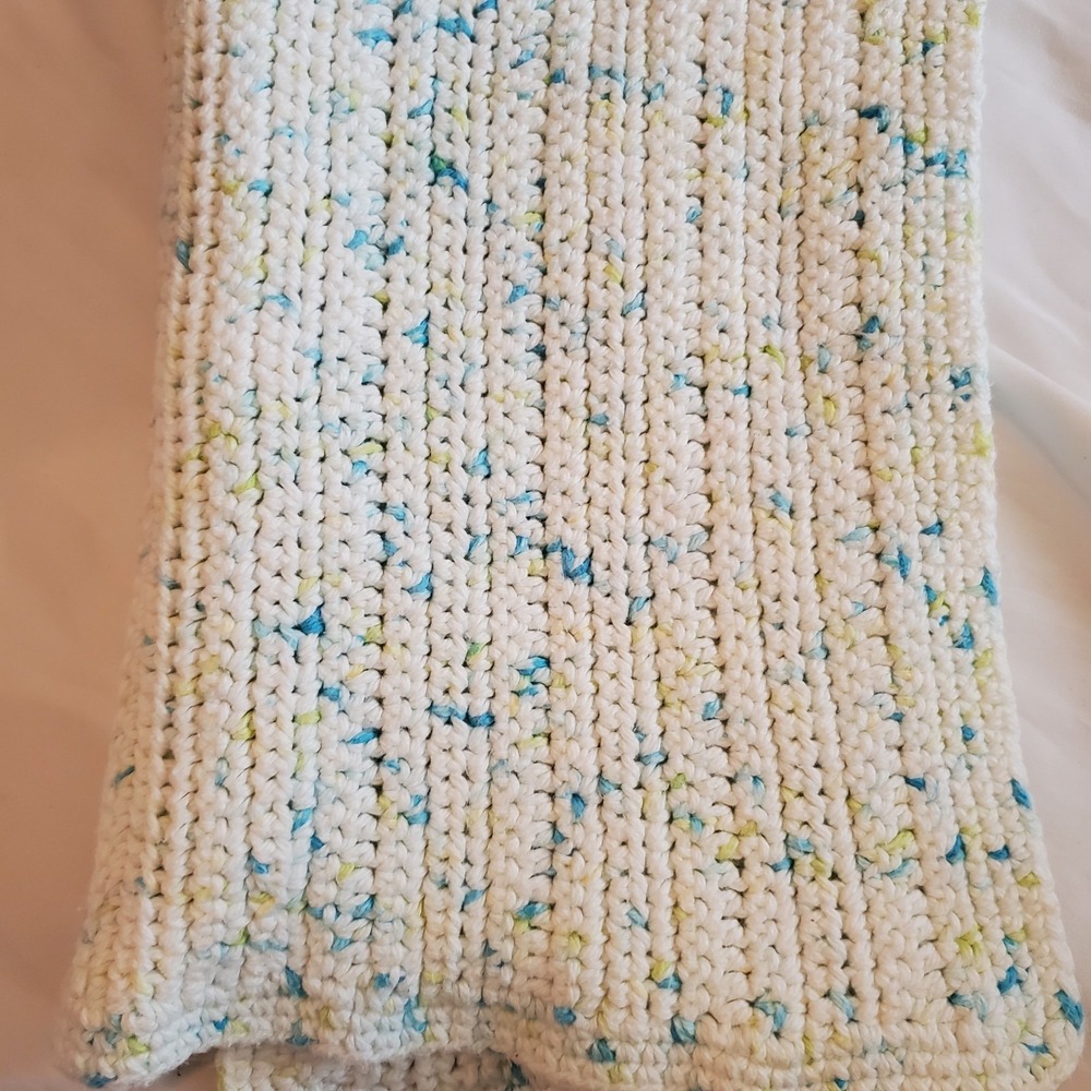 Handmade Crochet Baby Afghan Blanket pastel green Blue yellow